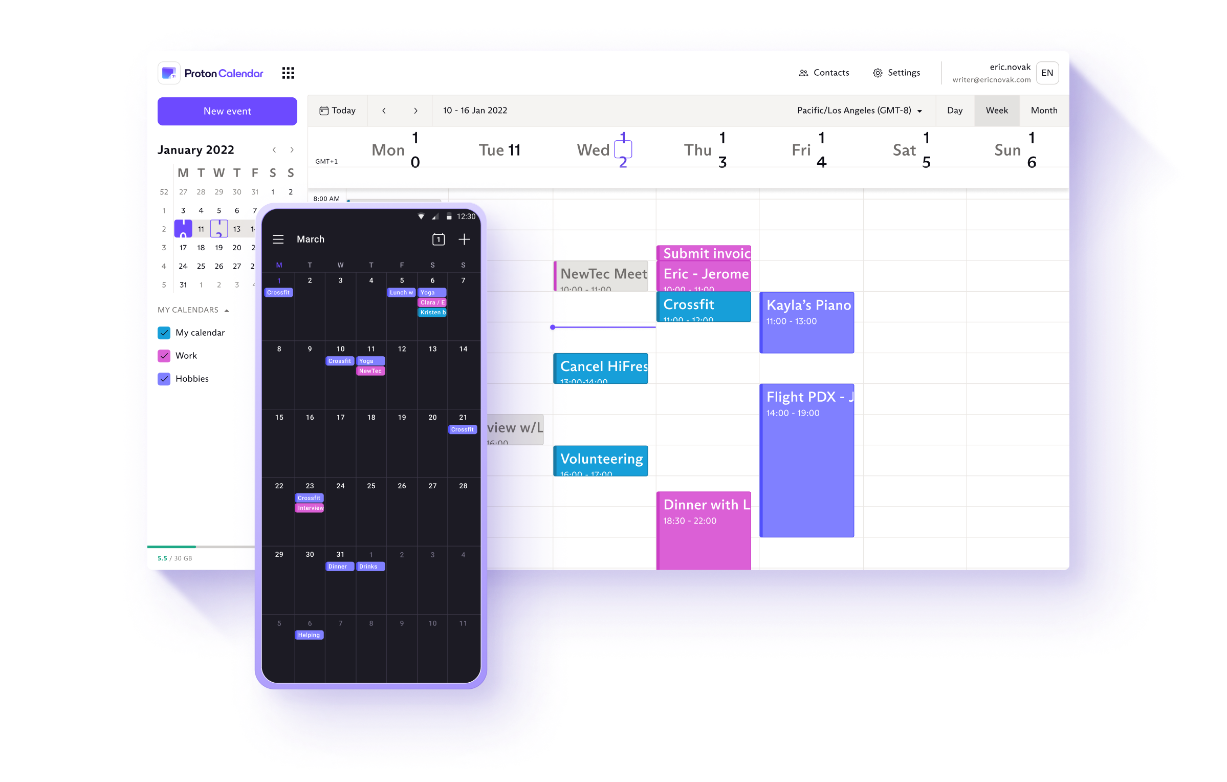 Proton Calendar mobile app